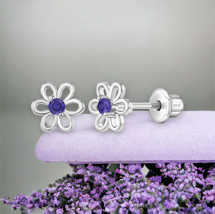 CZ Open Flower Toddler Earrings