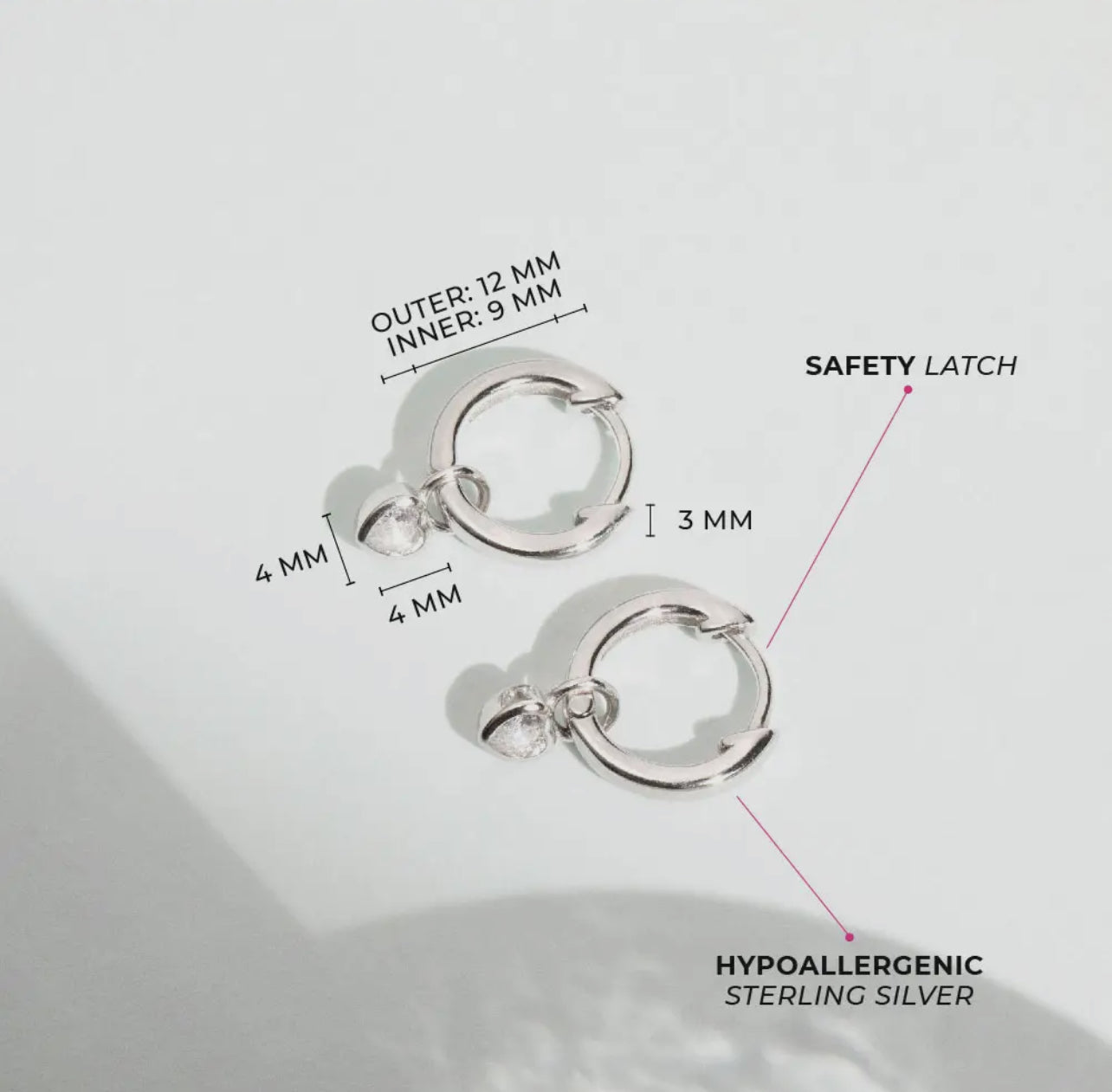Birthstone Dangle Heart Hoops