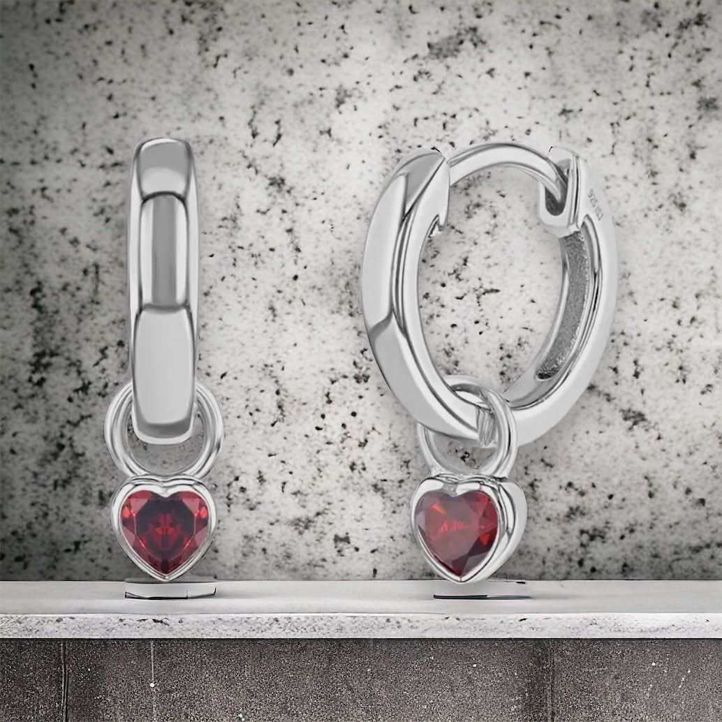 Birthstone Dangle Heart Hoops