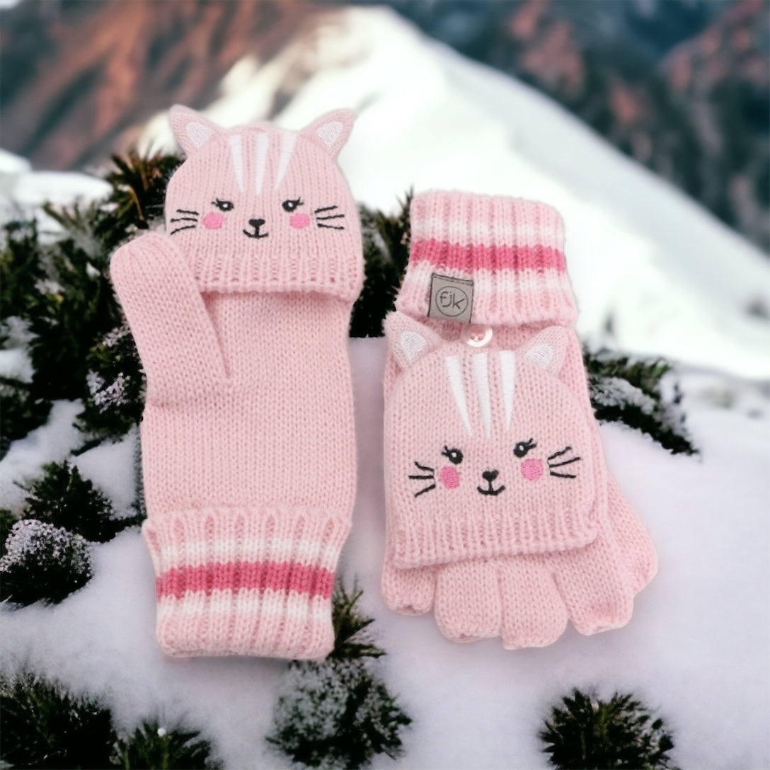 Cat Fingerless Gloves w/ Flap