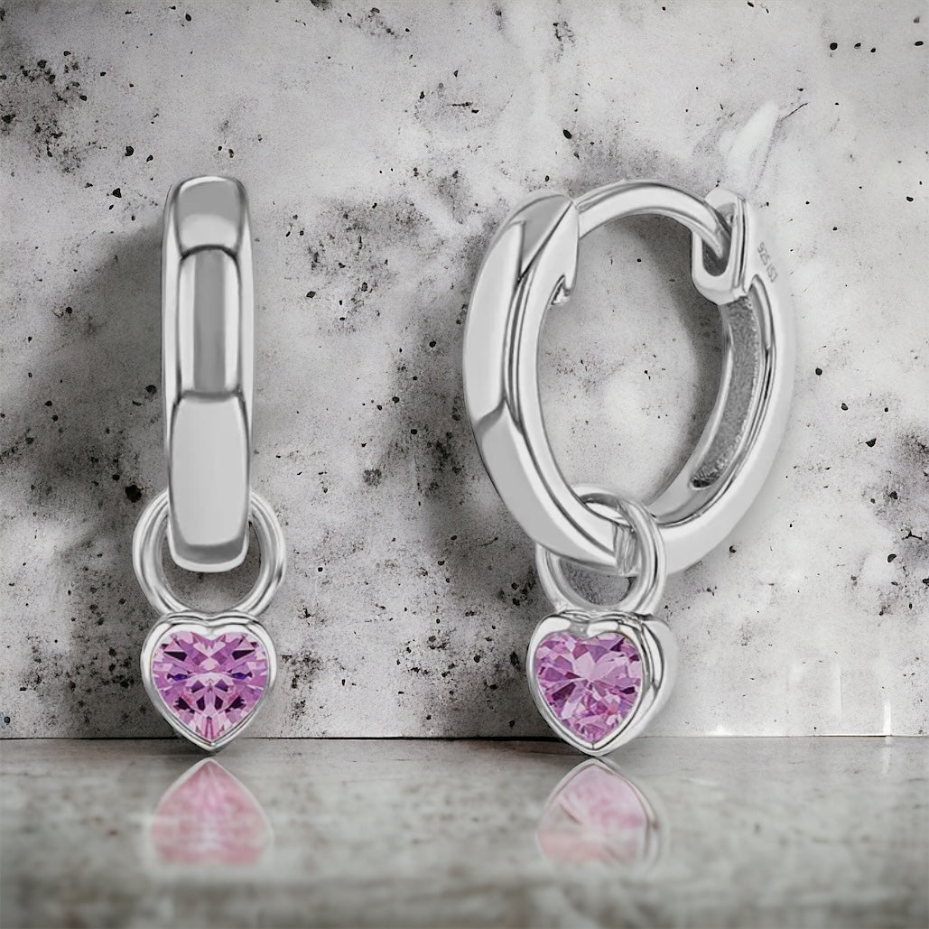 Birthstone Dangle Heart Hoops