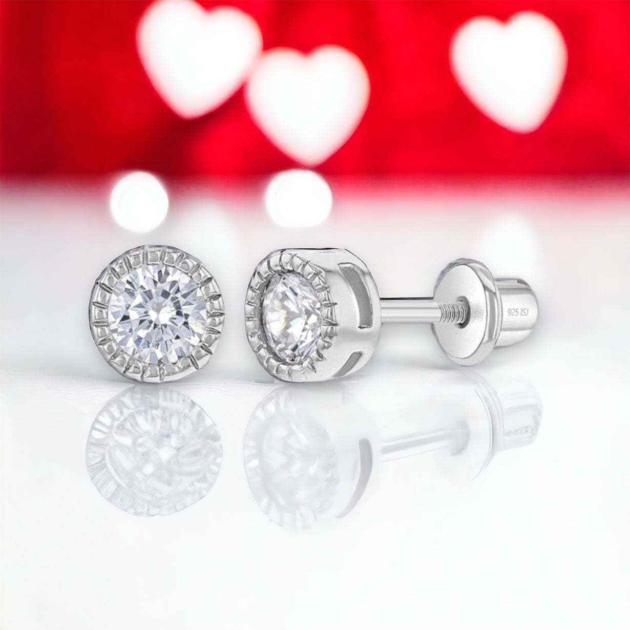 Bezel Round CZ 5mm Baby Toddler Earrings w/ Screw Back