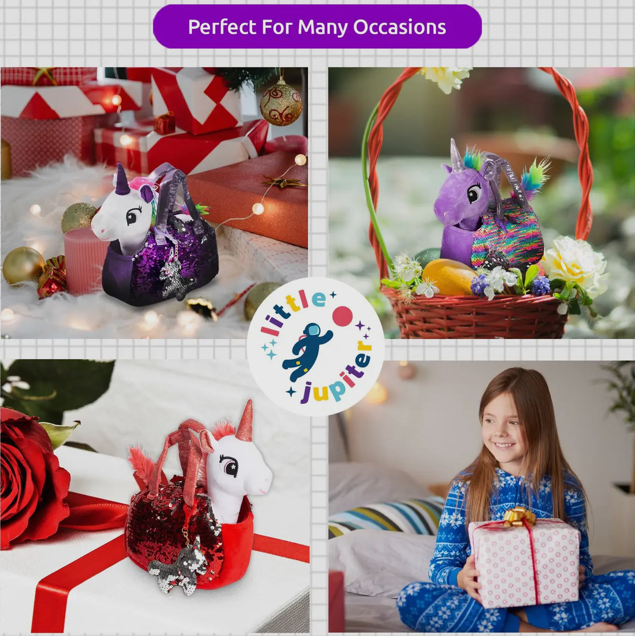 Little Juniper Pet Plush Unicorn with Bag (Red & White)