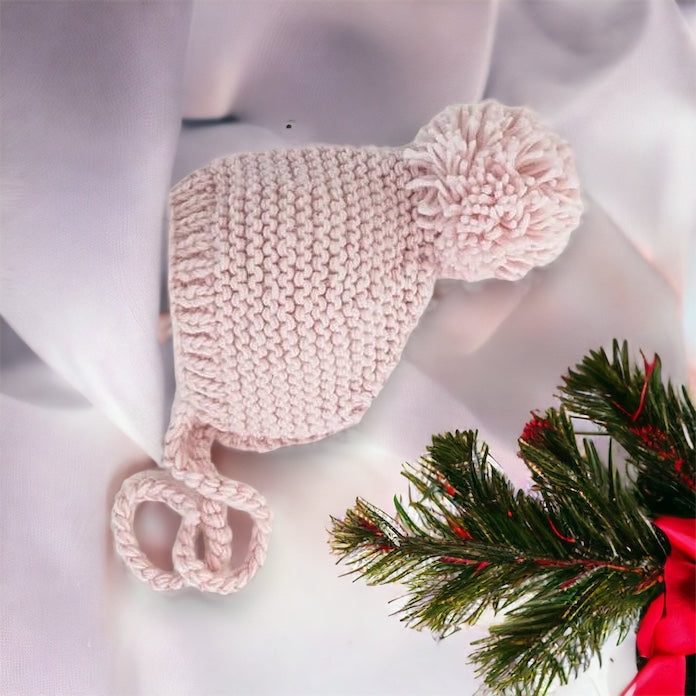 Knit Bonnet & Blanket Set Pink