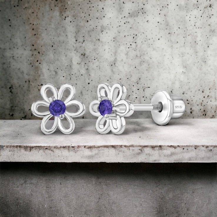 CZ Open Flower Toddler Earrings