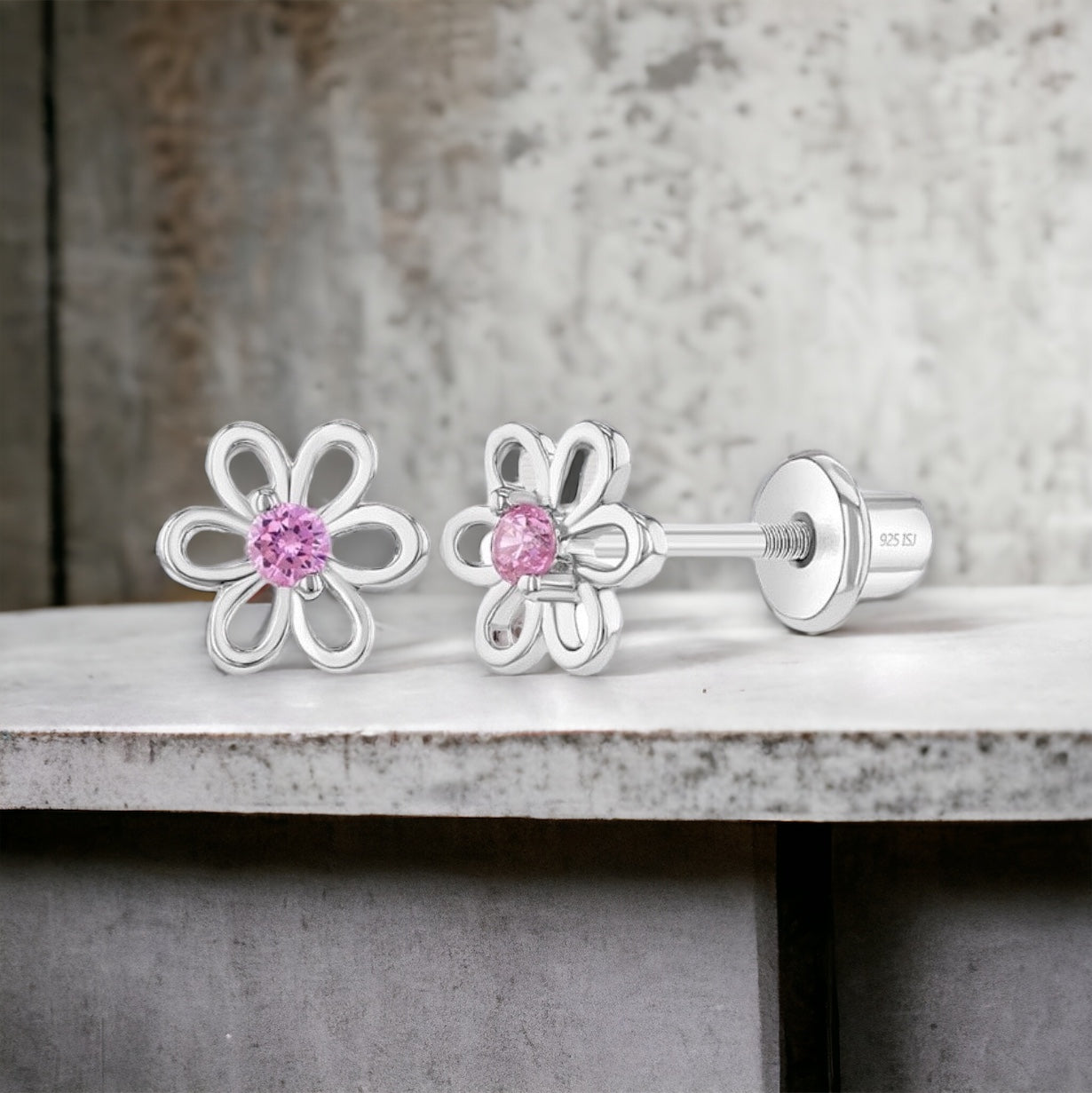 CZ Open Flower Toddler Earrings