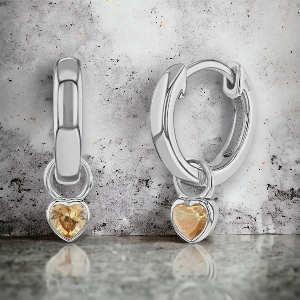 Birthstone Dangle Heart Hoops
