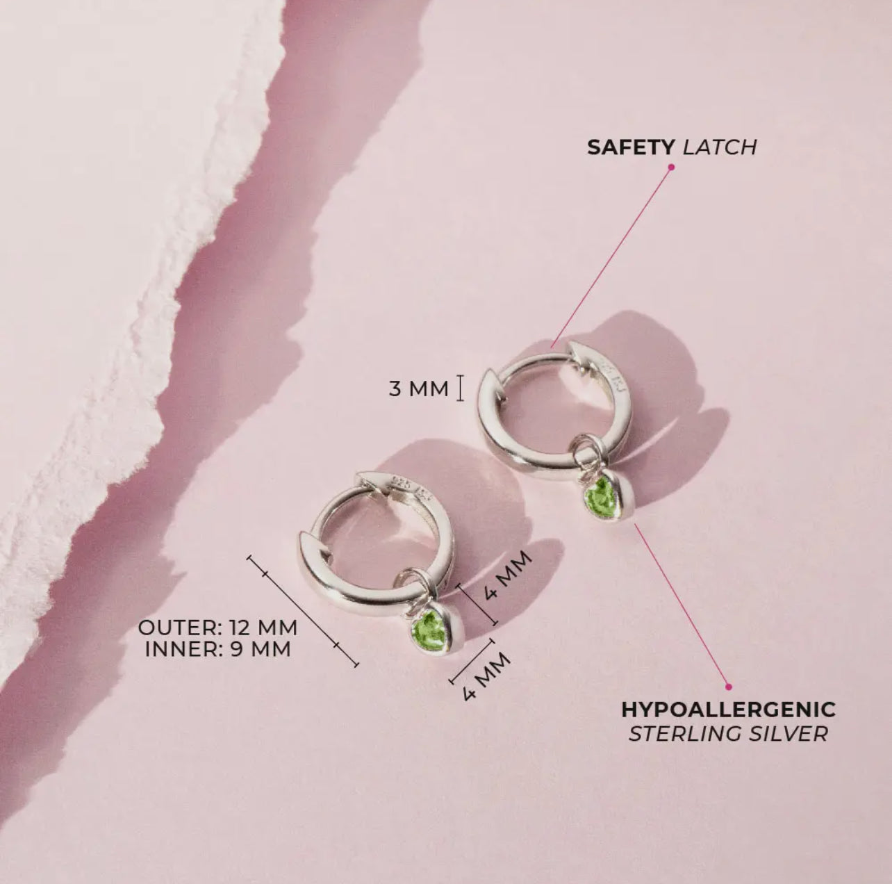 Birthstone Dangle Heart Hoops