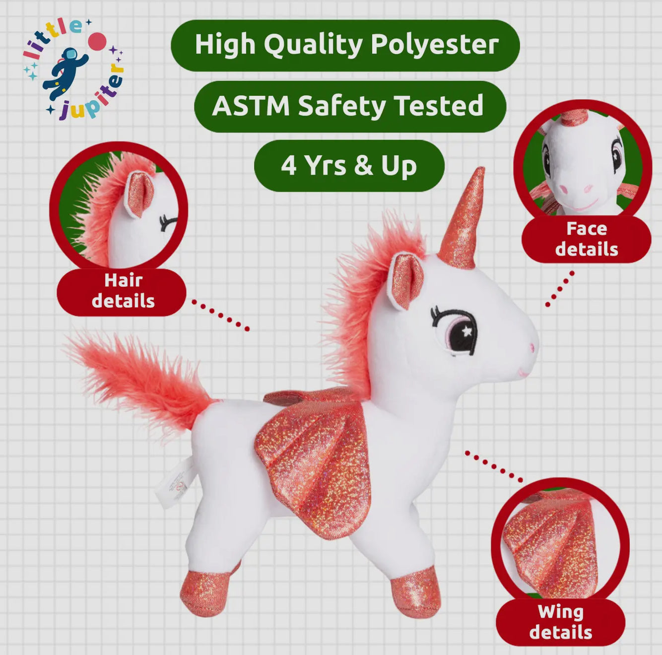 Little Juniper Pet Plush Unicorn with Bag (Red & White)