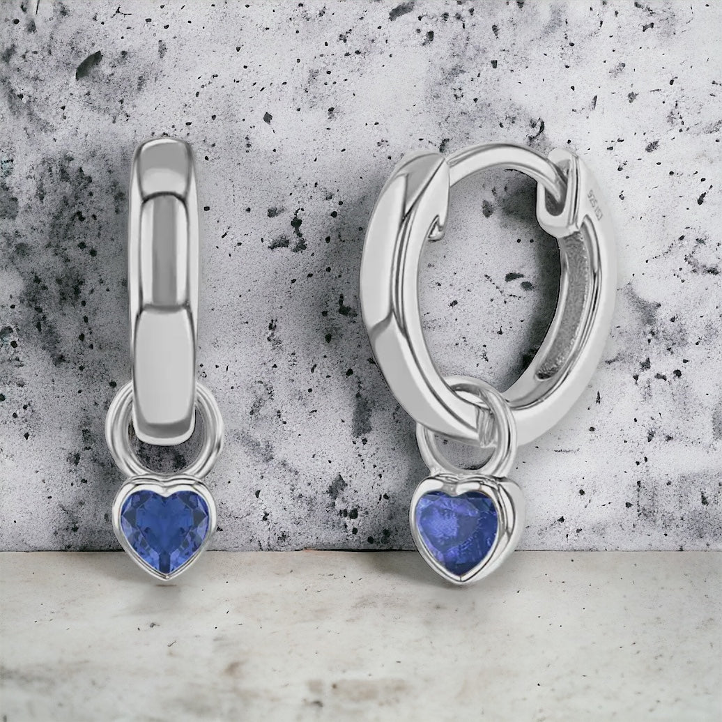 Birthstone Dangle Heart Hoops