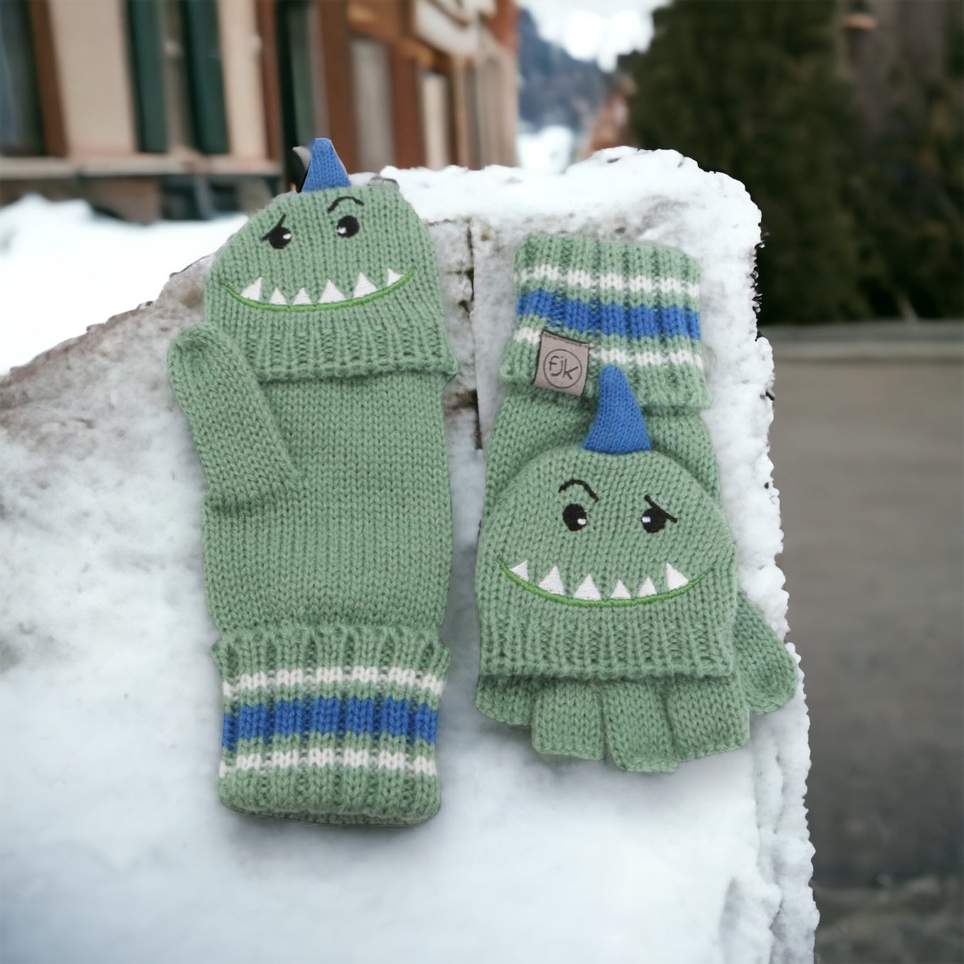 Dinosaur Fingerless Gloves w/ Flap