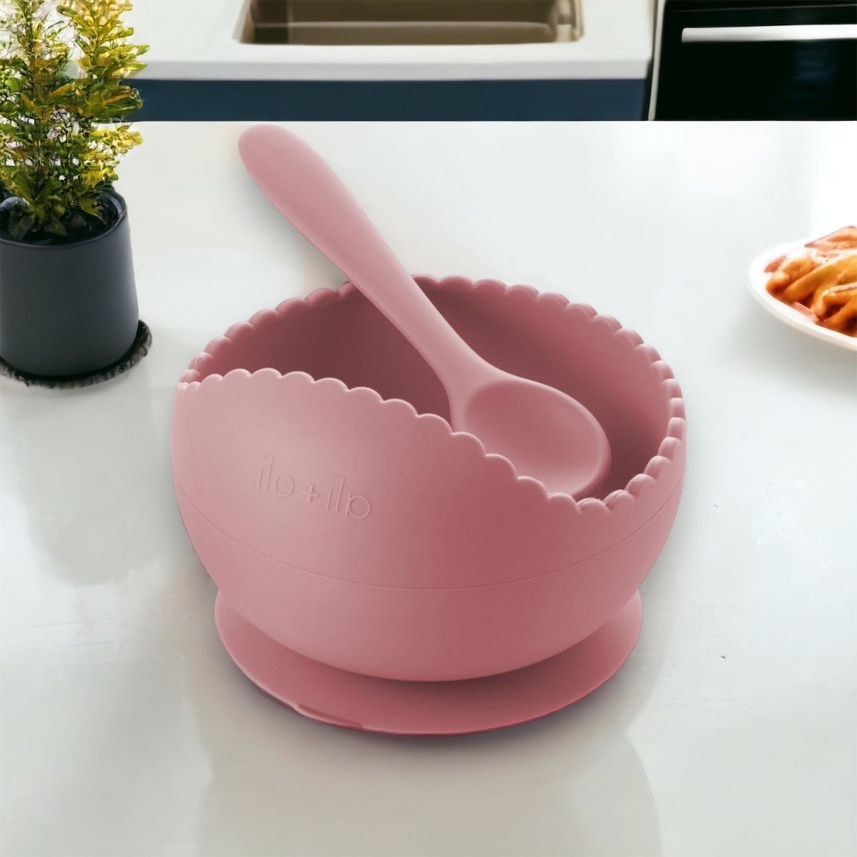 Wavy Bowl & Spoon Set (dusty rose)