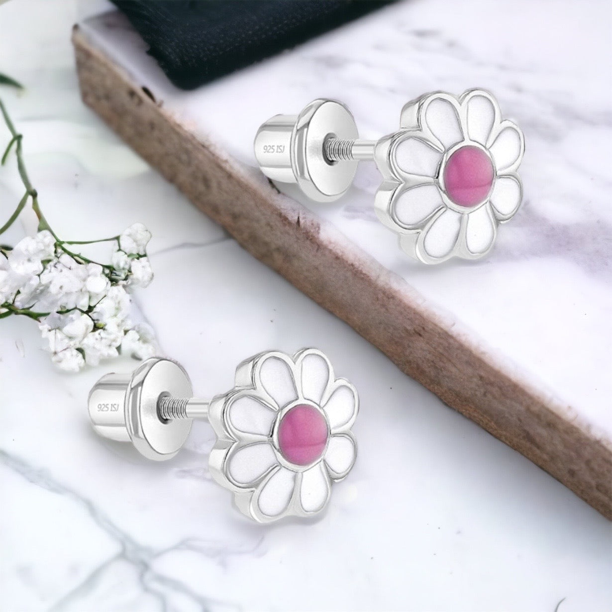 Enamel Daisy Flower Earrings