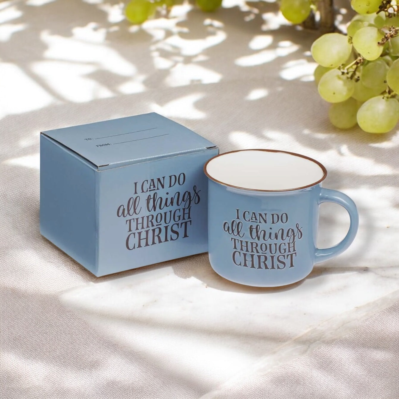 Mug Camp Blue/White All Things Through Christ ✨NEW