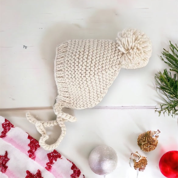 Knit Bonnet & Blanket Set Natural