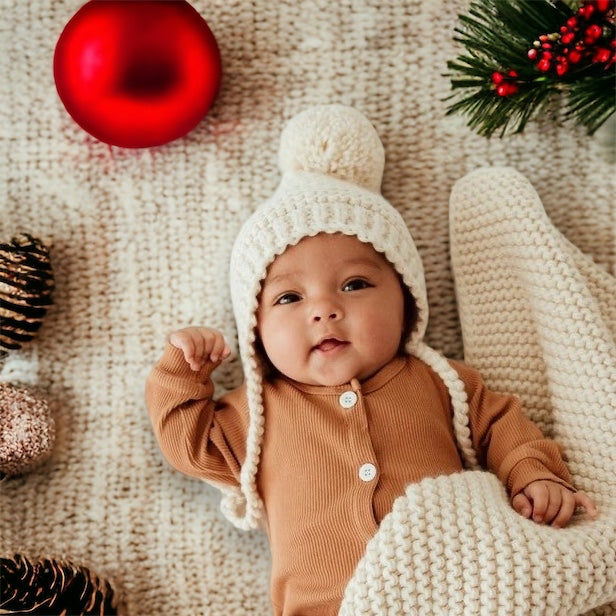 Knit Bonnet & Blanket Set Natural