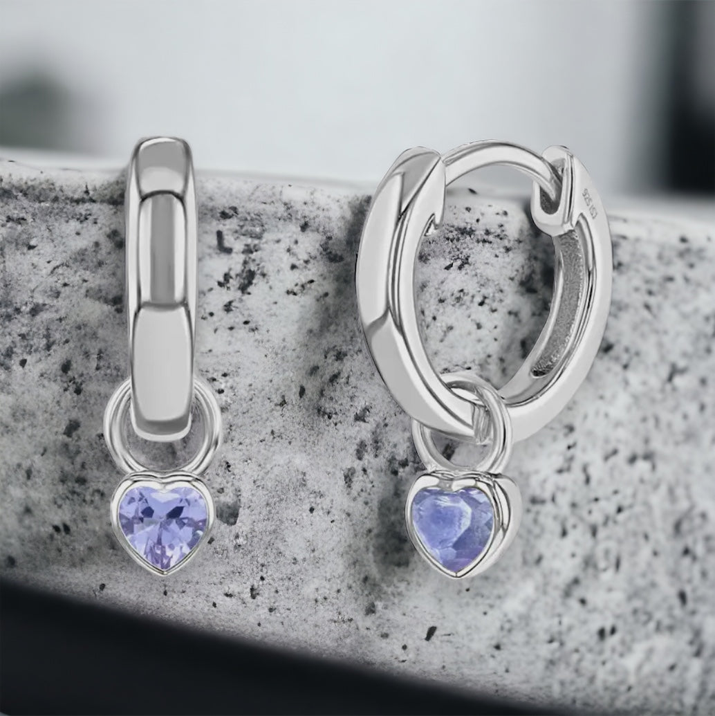 Birthstone Dangle Heart Hoops