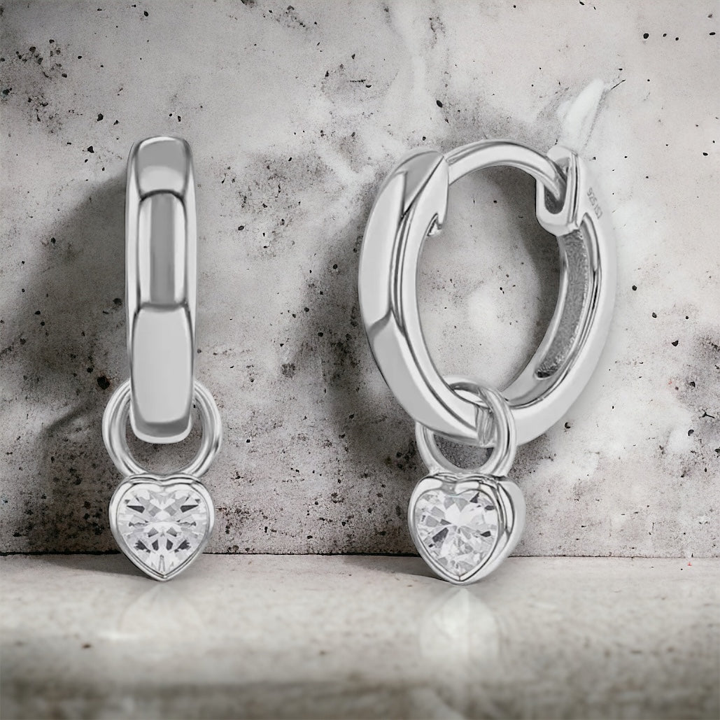 Birthstone Dangle Heart Hoops