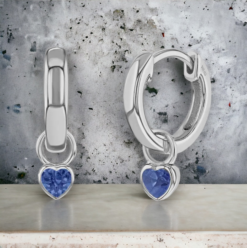 Birthstone Dangle Heart Hoops
