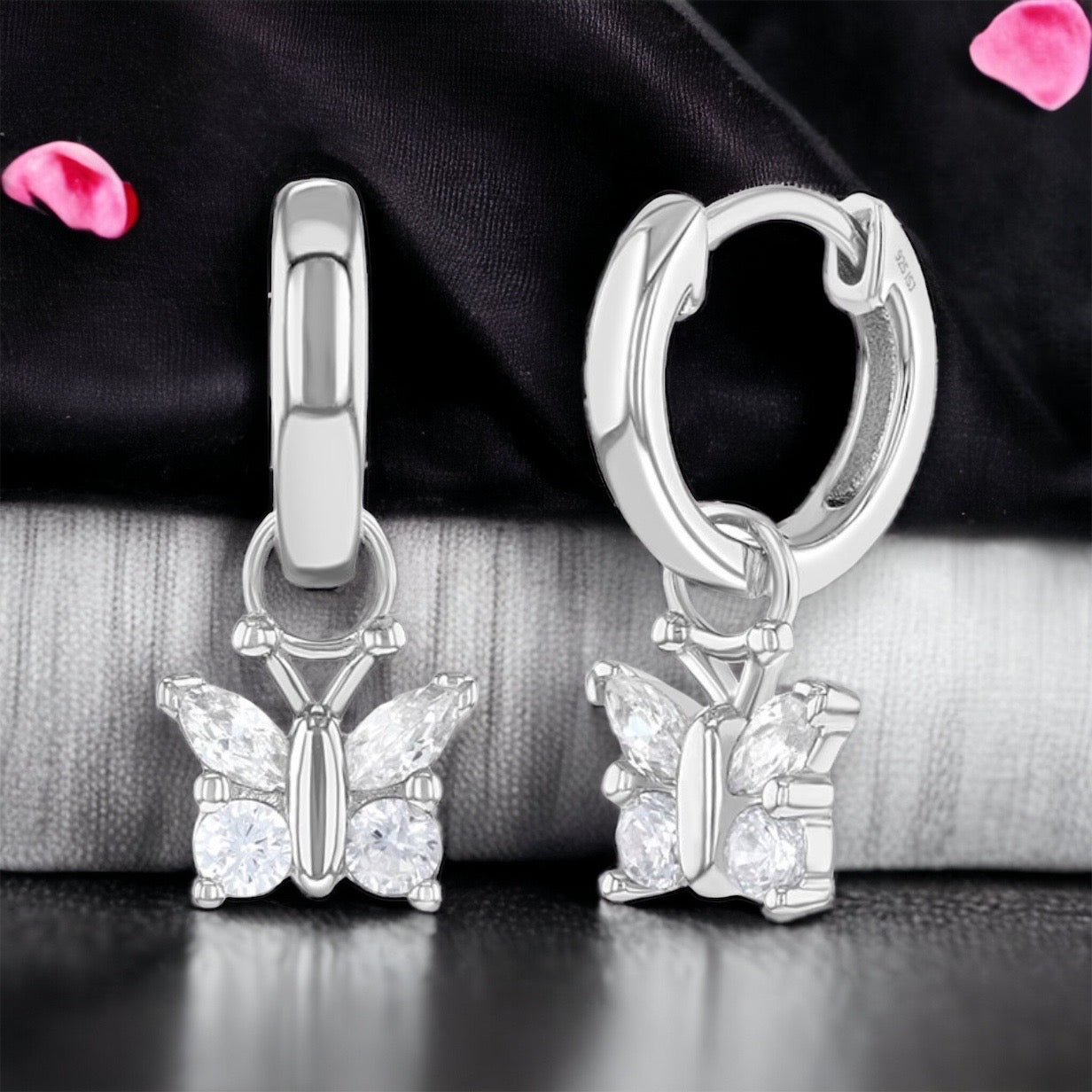 Sparkling Butterfly Dangle CZ Earrings