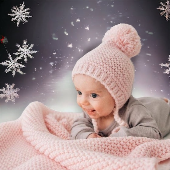Knit Bonnet & Blanket Set Pink