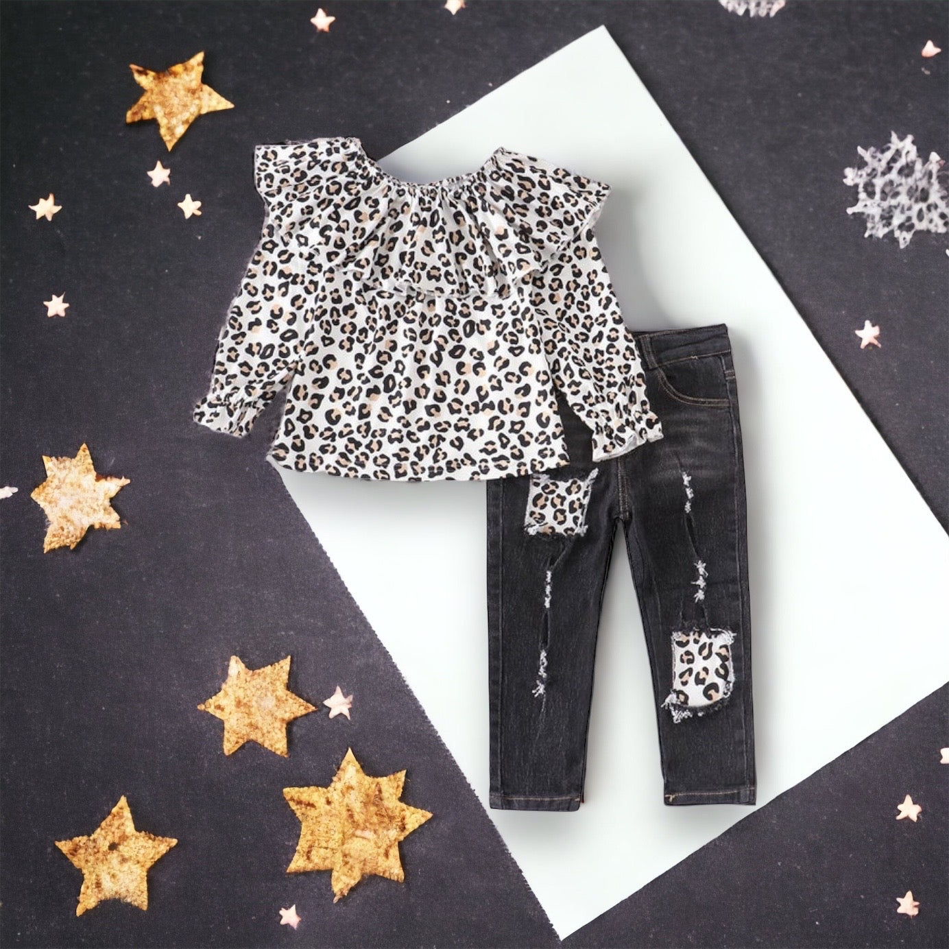 Leopard Print Denim Set