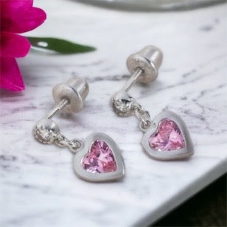 Dangle Heart Screw Back Girls Earrings