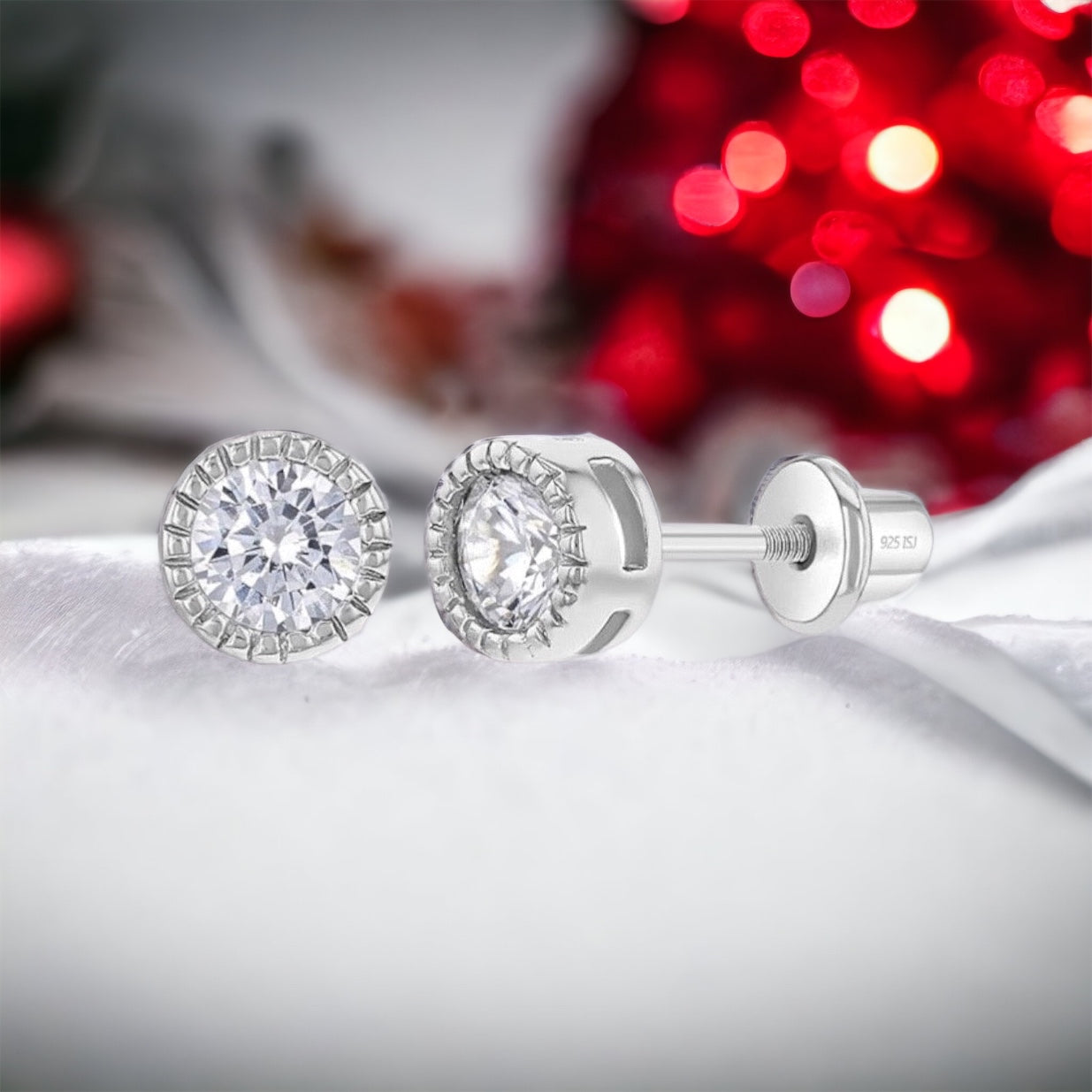 Bezel Round CZ 5mm Baby Toddler Earrings w/ Screw Back