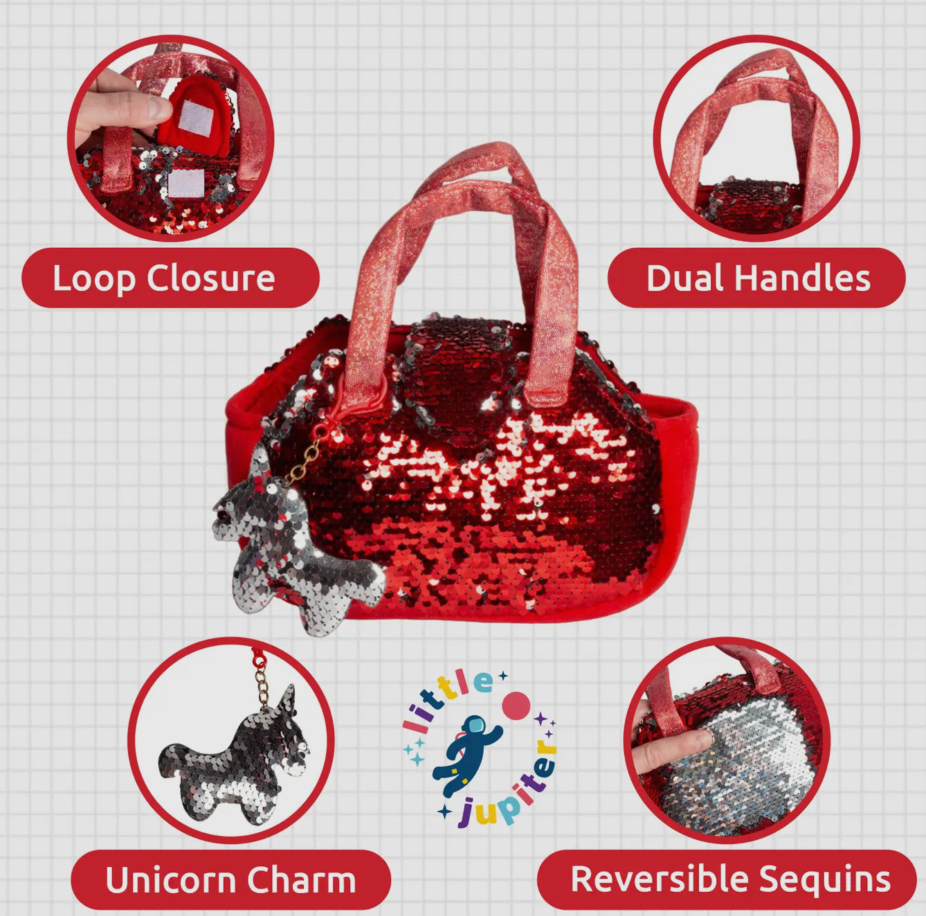 Little Juniper Pet Plush Unicorn with Bag (Red & White)