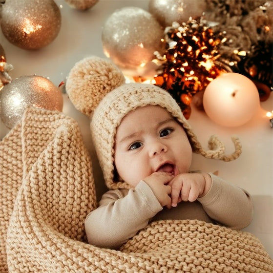 Knit Bonnet & Blanket Set Latte