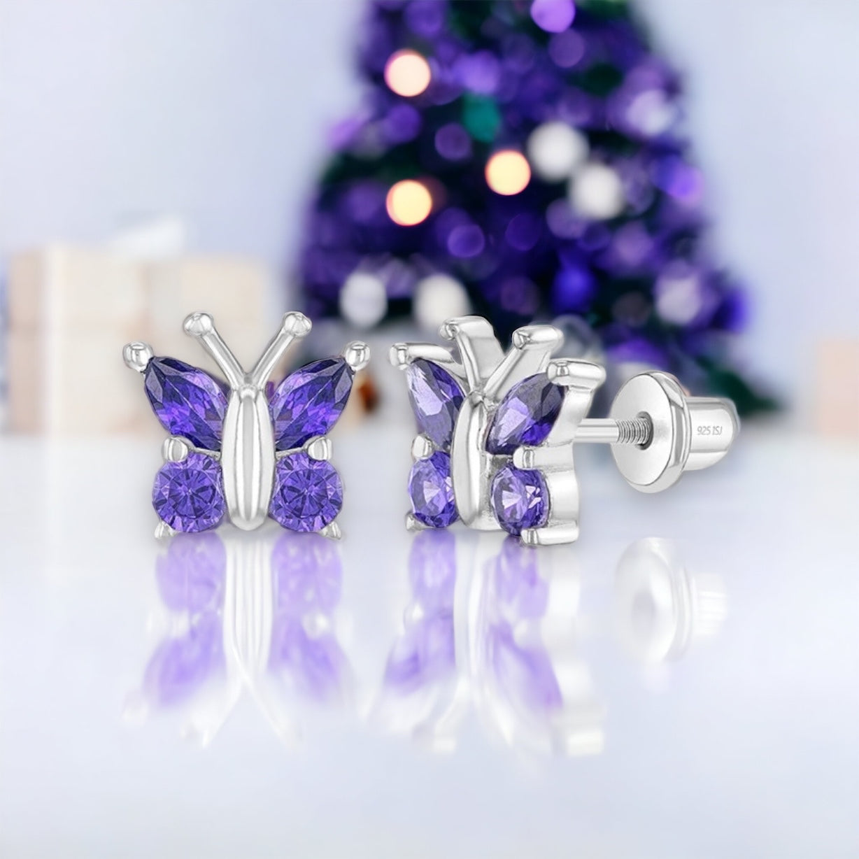 Dainty Butterfly Screw Back Earrings Purple