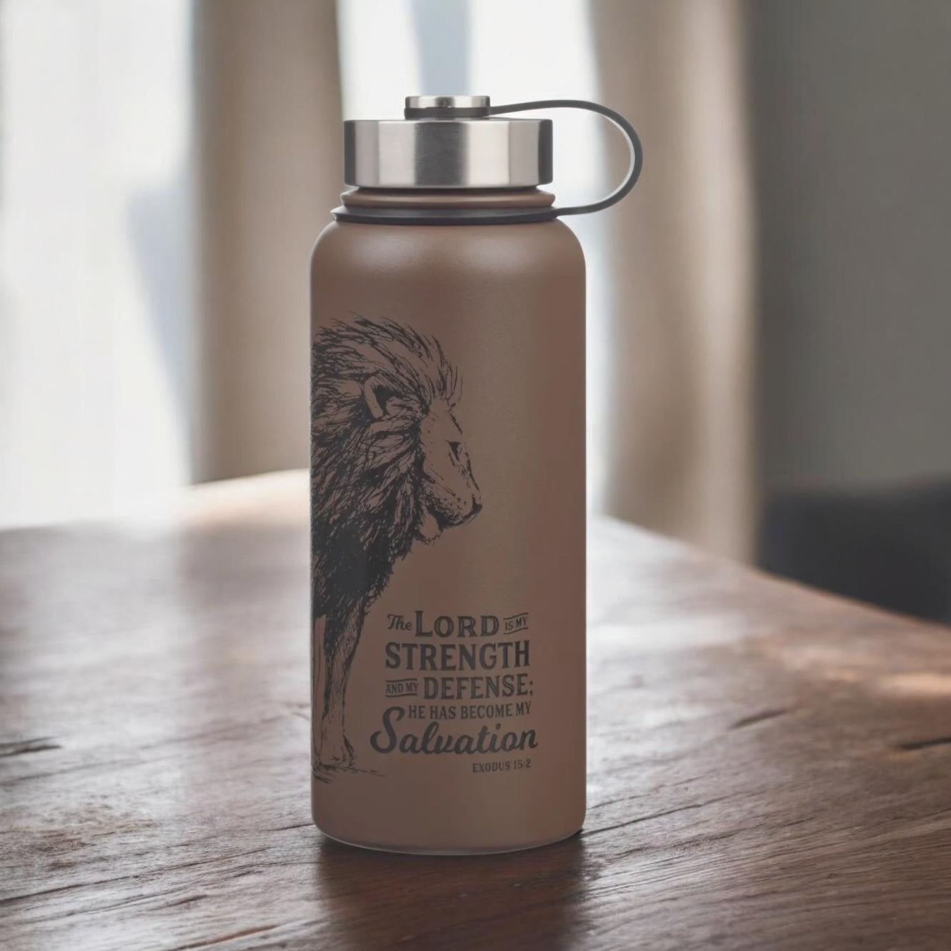 The Lord is My Strength Stainless Steel Water Bottle - Brown
