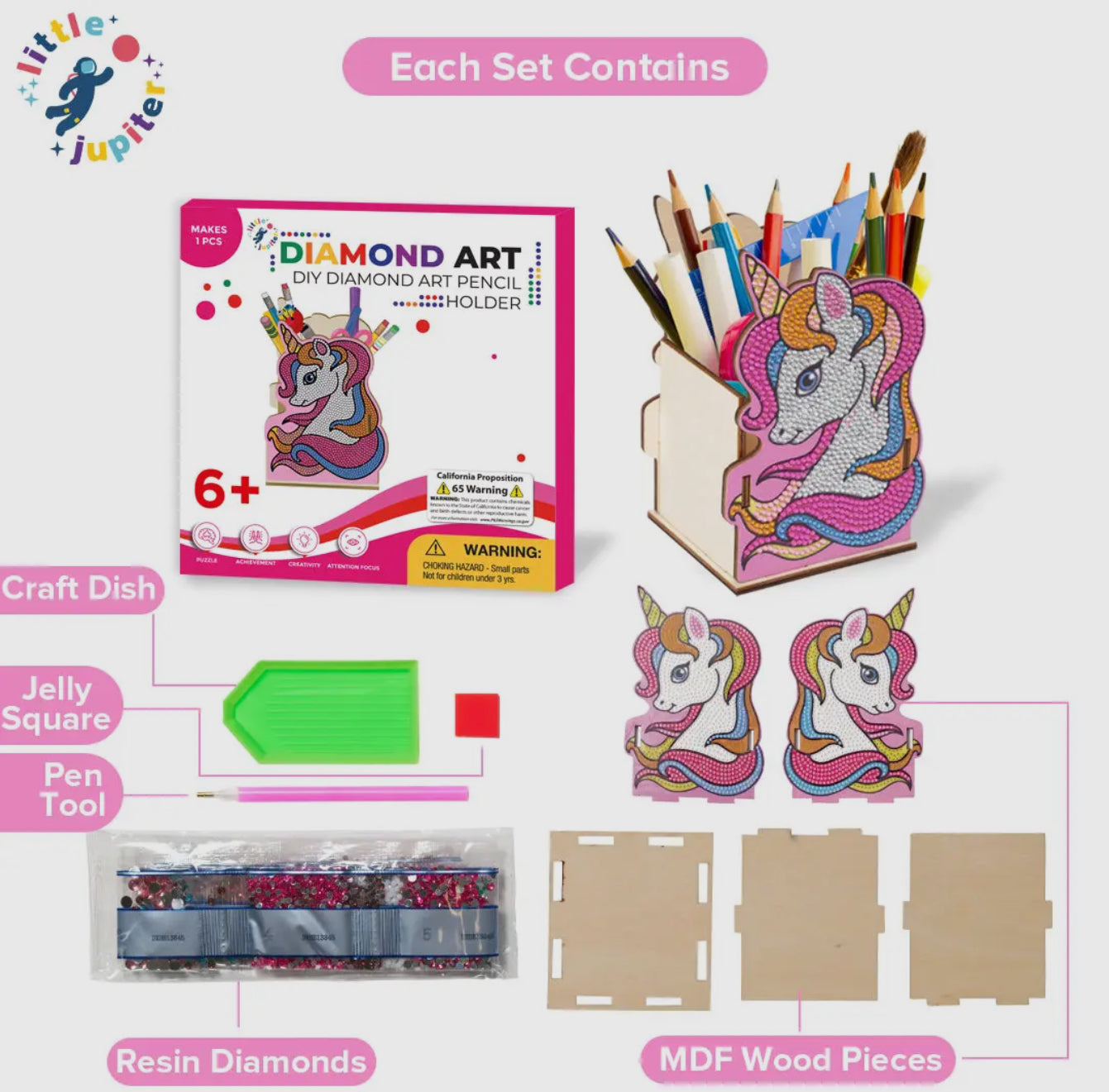 DIY Diamond Art Pencil Holder Pink Unicorn