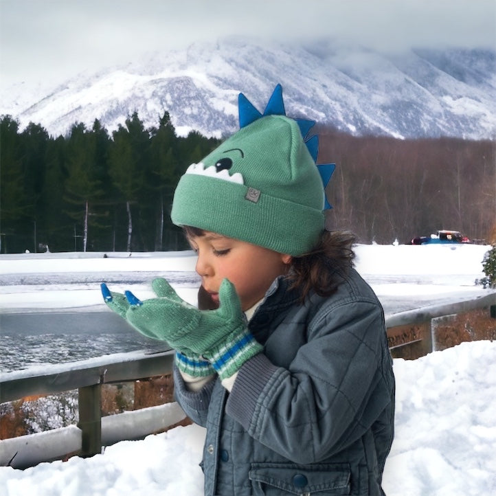 Dinosaur Fingerless Gloves w/ Flap