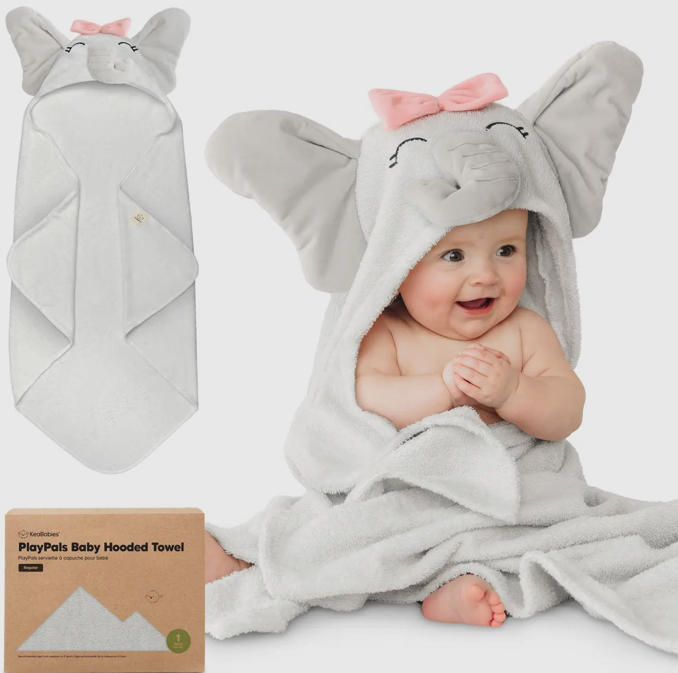 Playpals Hooded Towel for Newborn Girl Elephant