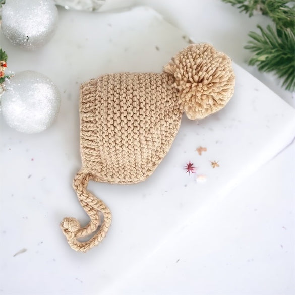 Knit Bonnet & Blanket Set Latte