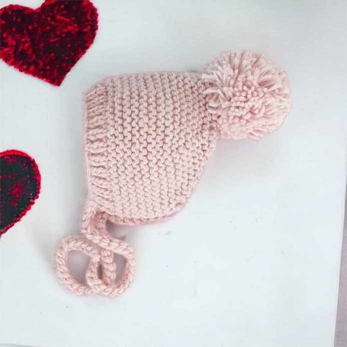 Knit Bonnet & Blanket Set Pink