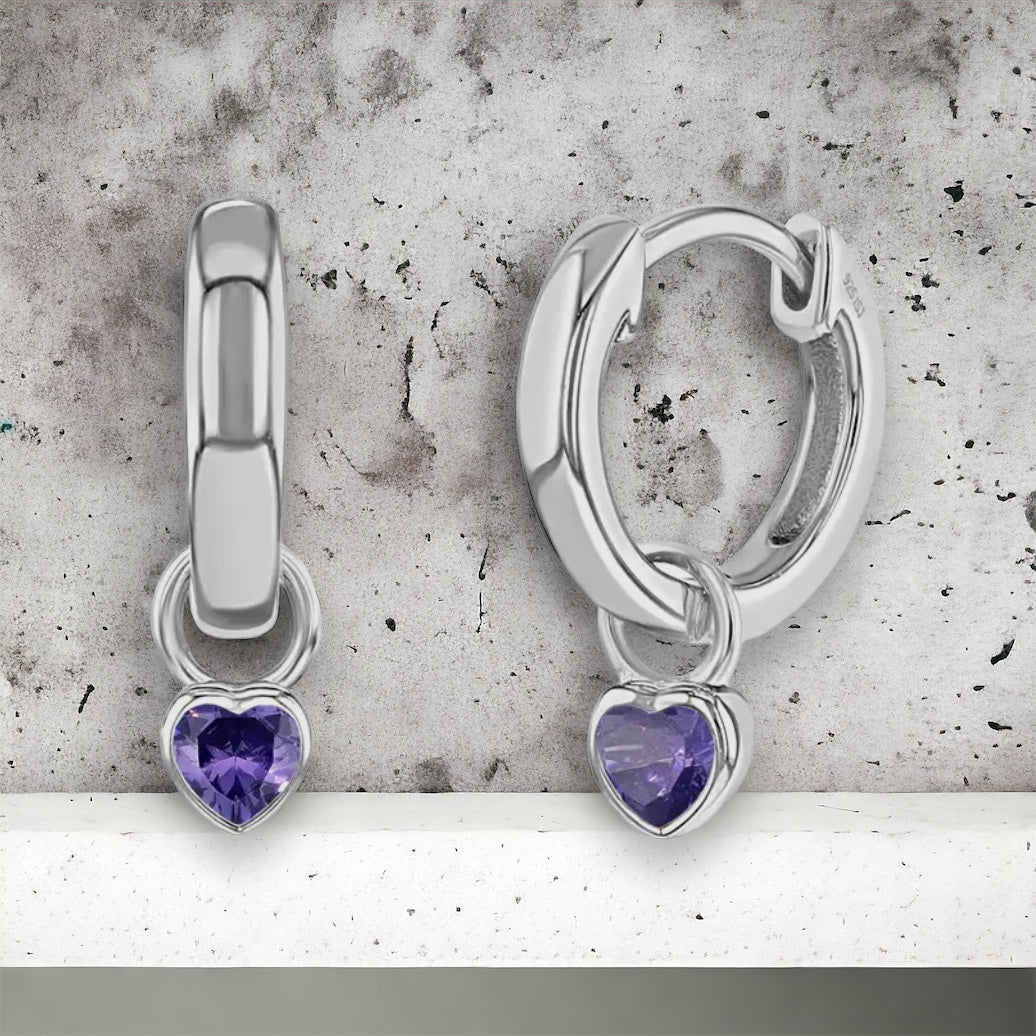 Birthstone Dangle Heart Hoops