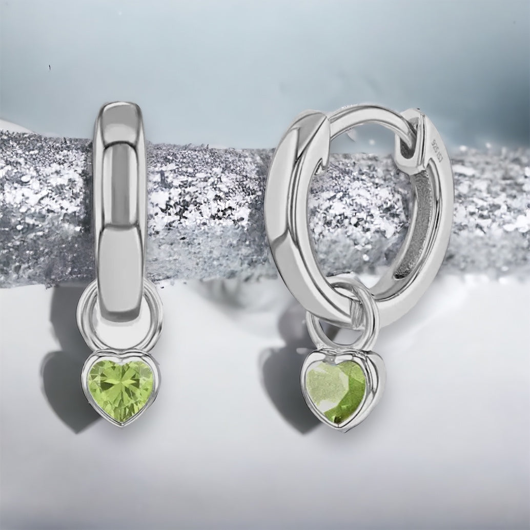 Birthstone Dangle Heart Hoops