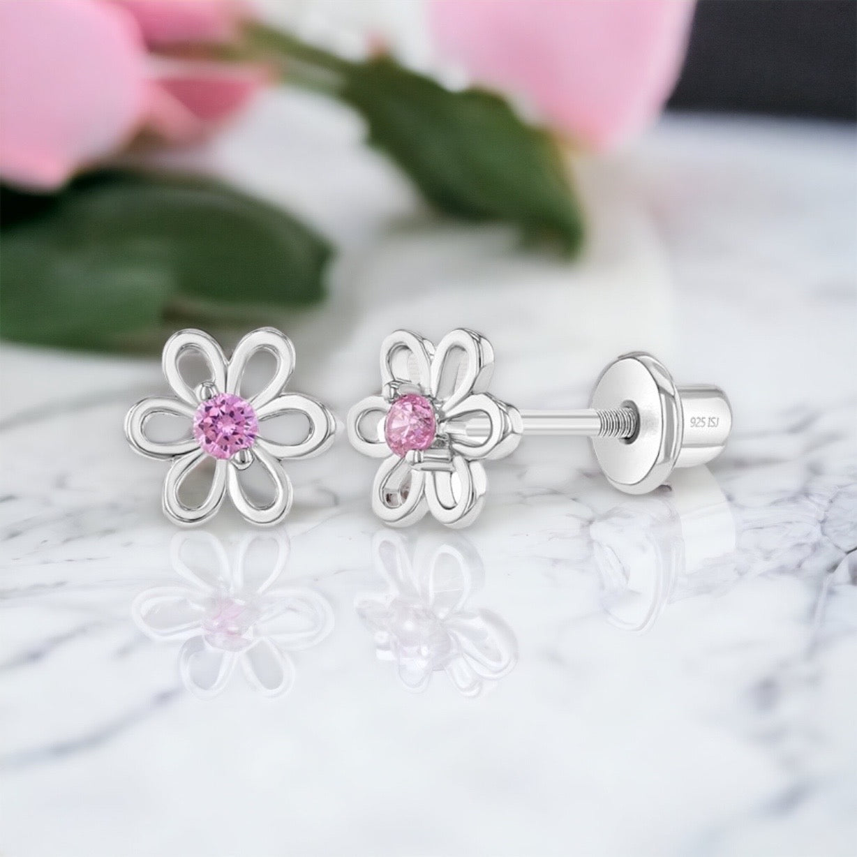 CZ Open Flower Toddler Earrings