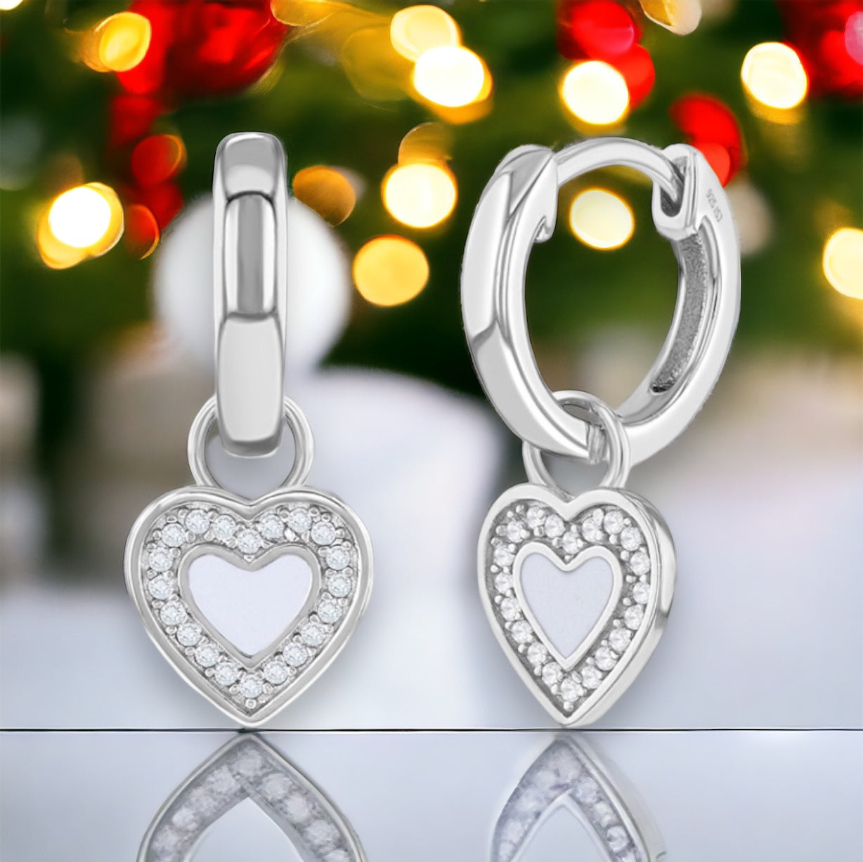 Enamel Heart Drop Hoop Earrings