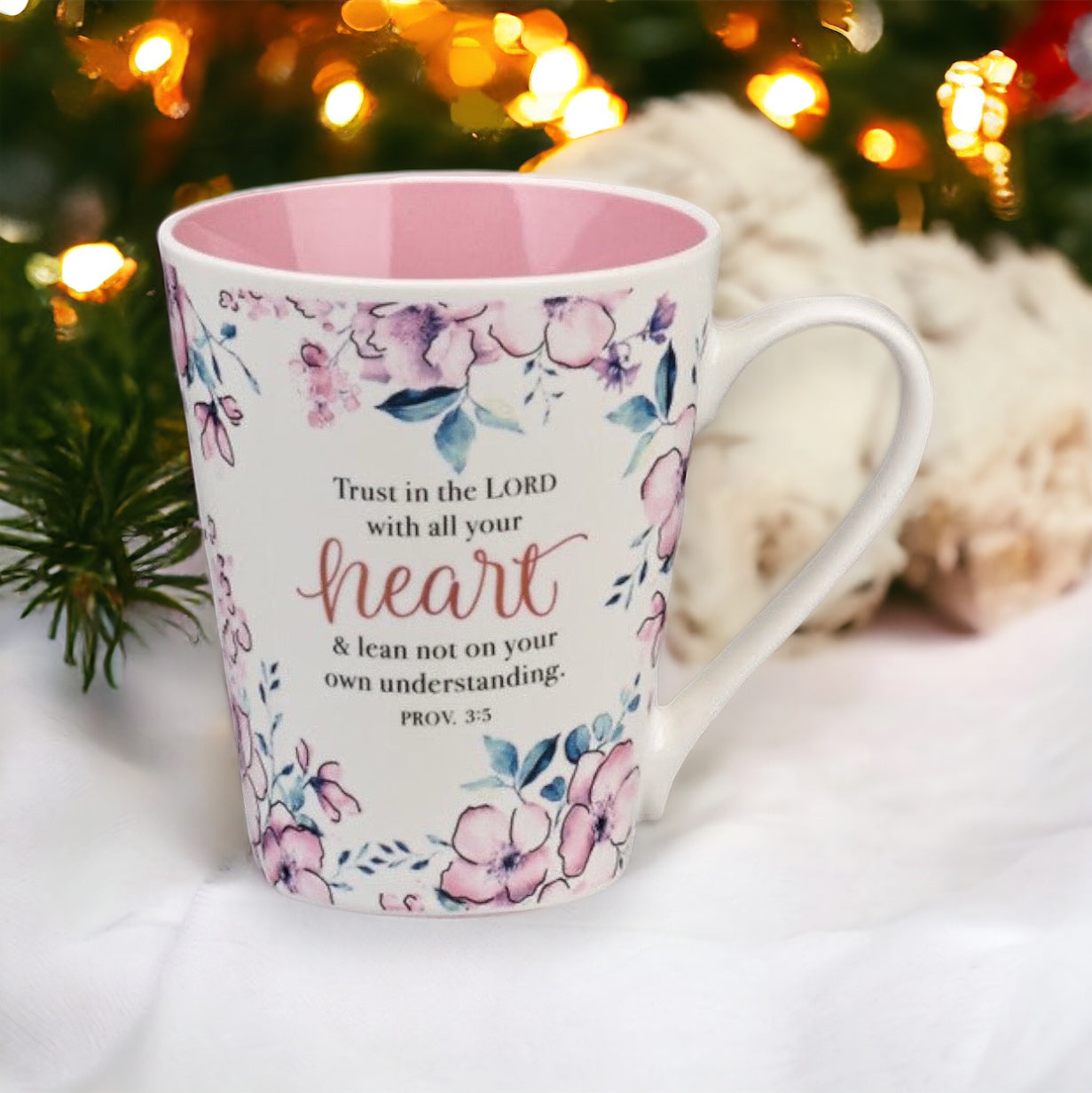Trust in the Lord Pink Floral Latte Mug