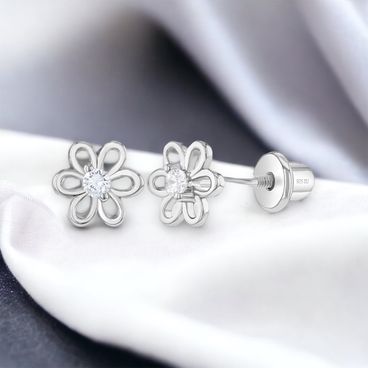 CZ Open Flower Toddler Earrings
