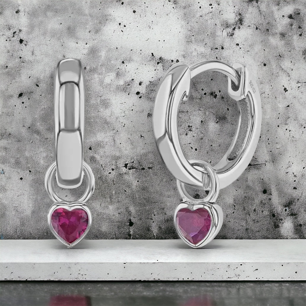 Birthstone Dangle Heart Hoops