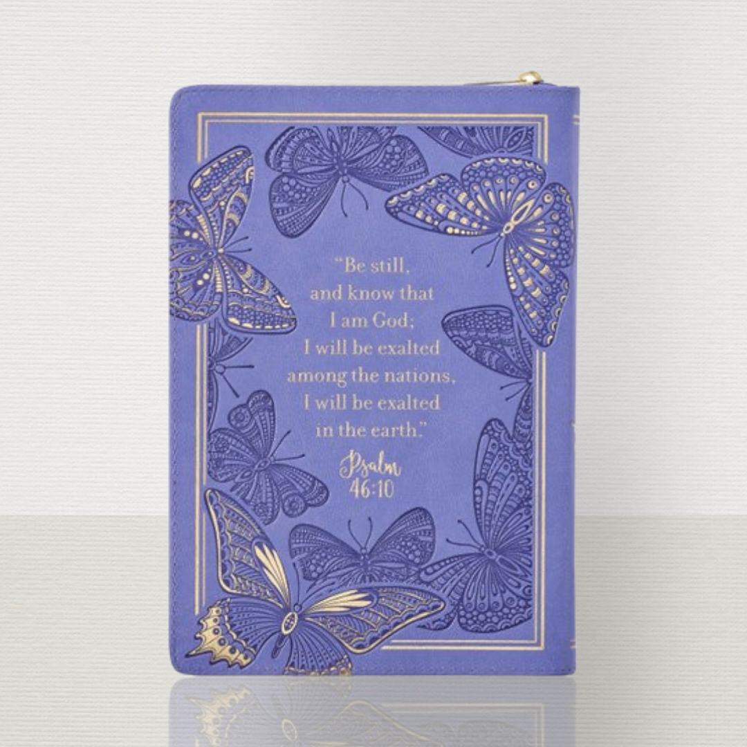 Be Still Purple Butterfly Zipper Journal