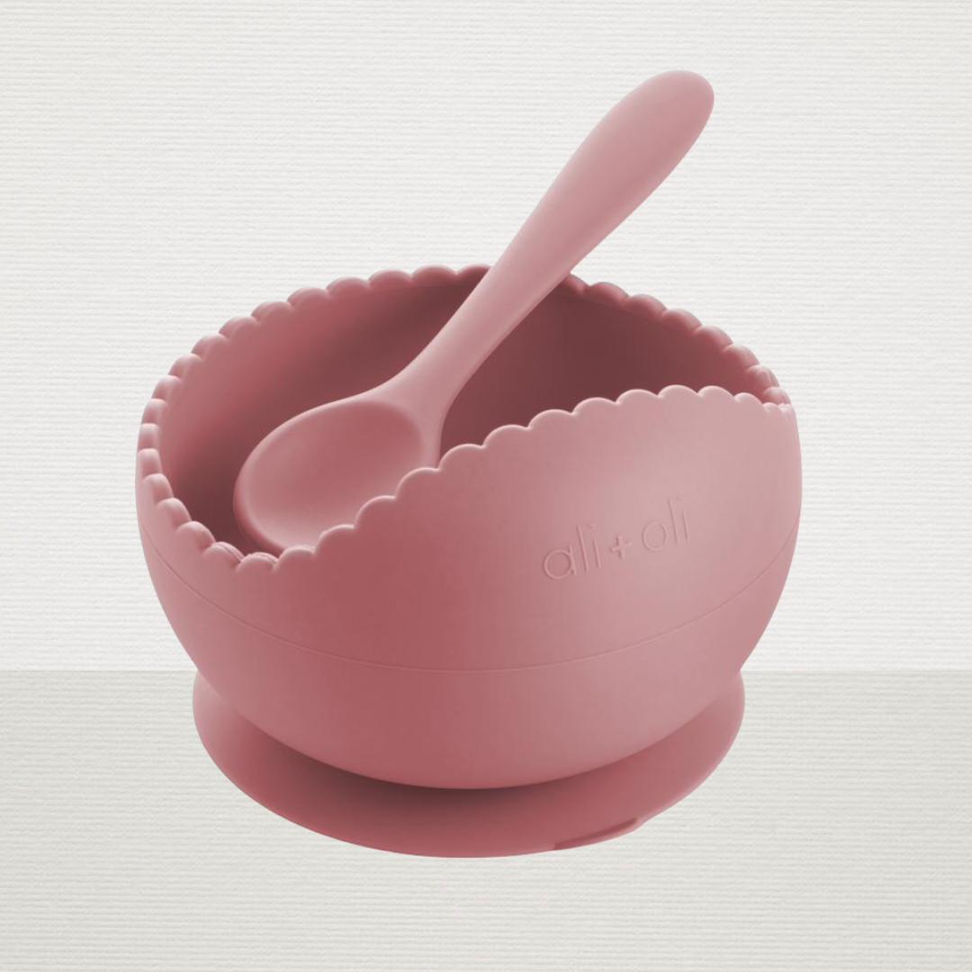 Wavy Bowl & Spoon Set (dusty rose)
