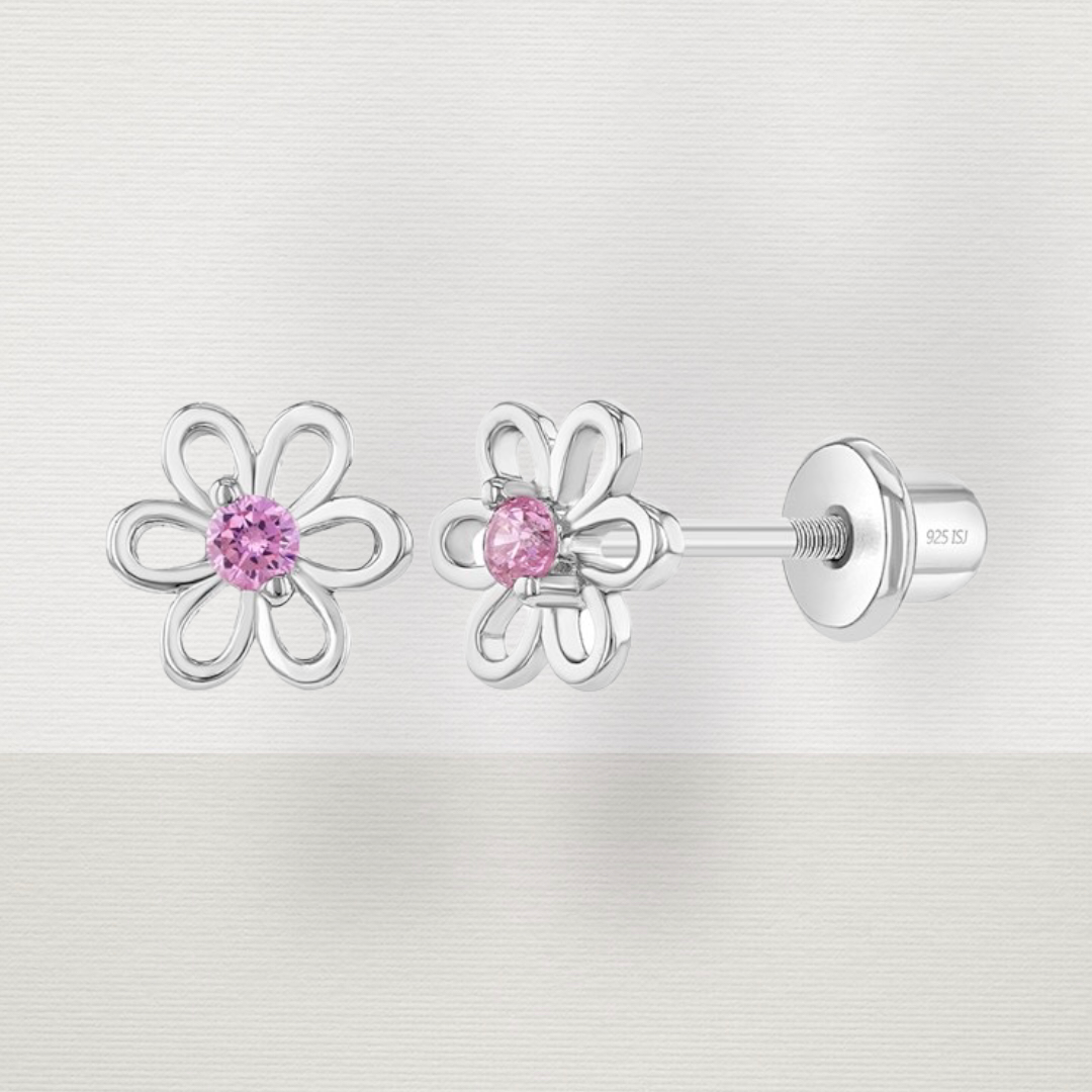 CZ Open Flower Toddler Earrings