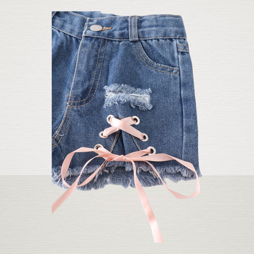 Butterfly Tie Denim Shorts Set