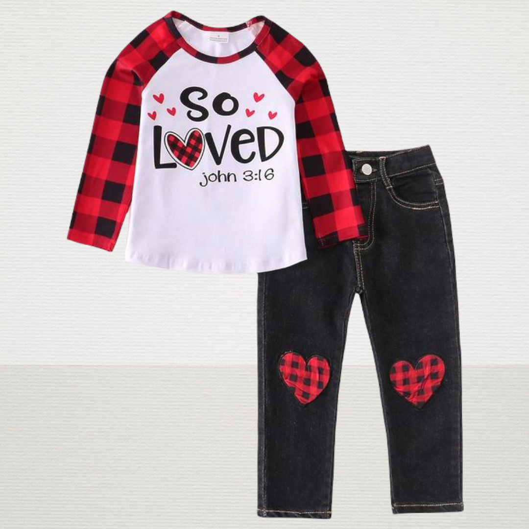 Checkered Heart Denim Set