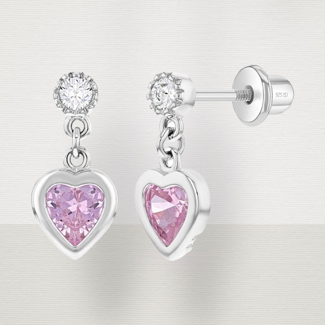 Dangle Heart Screw Back Girls Earrings